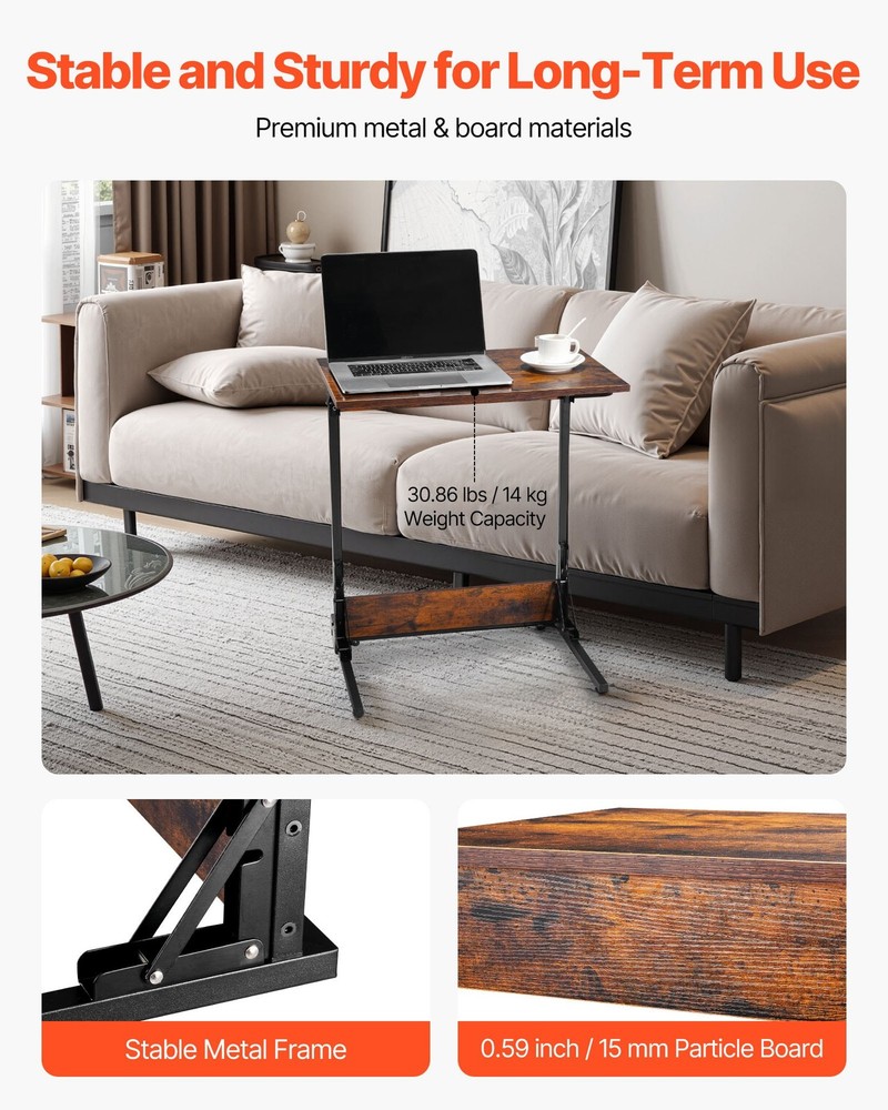 C Table, Folding C Shaped End Table with Metal Frame & Adjustable Feet, Foldable