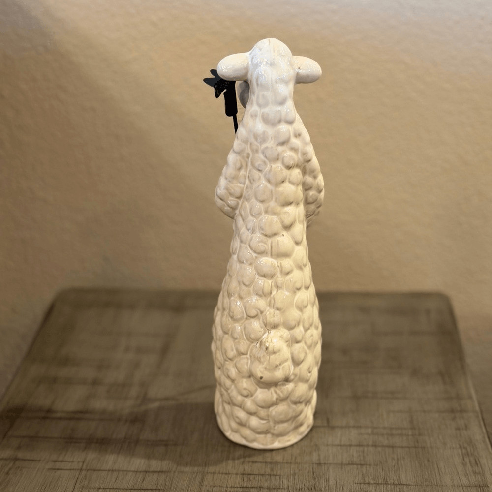Ceramic Sheep Figurine with Black Staff