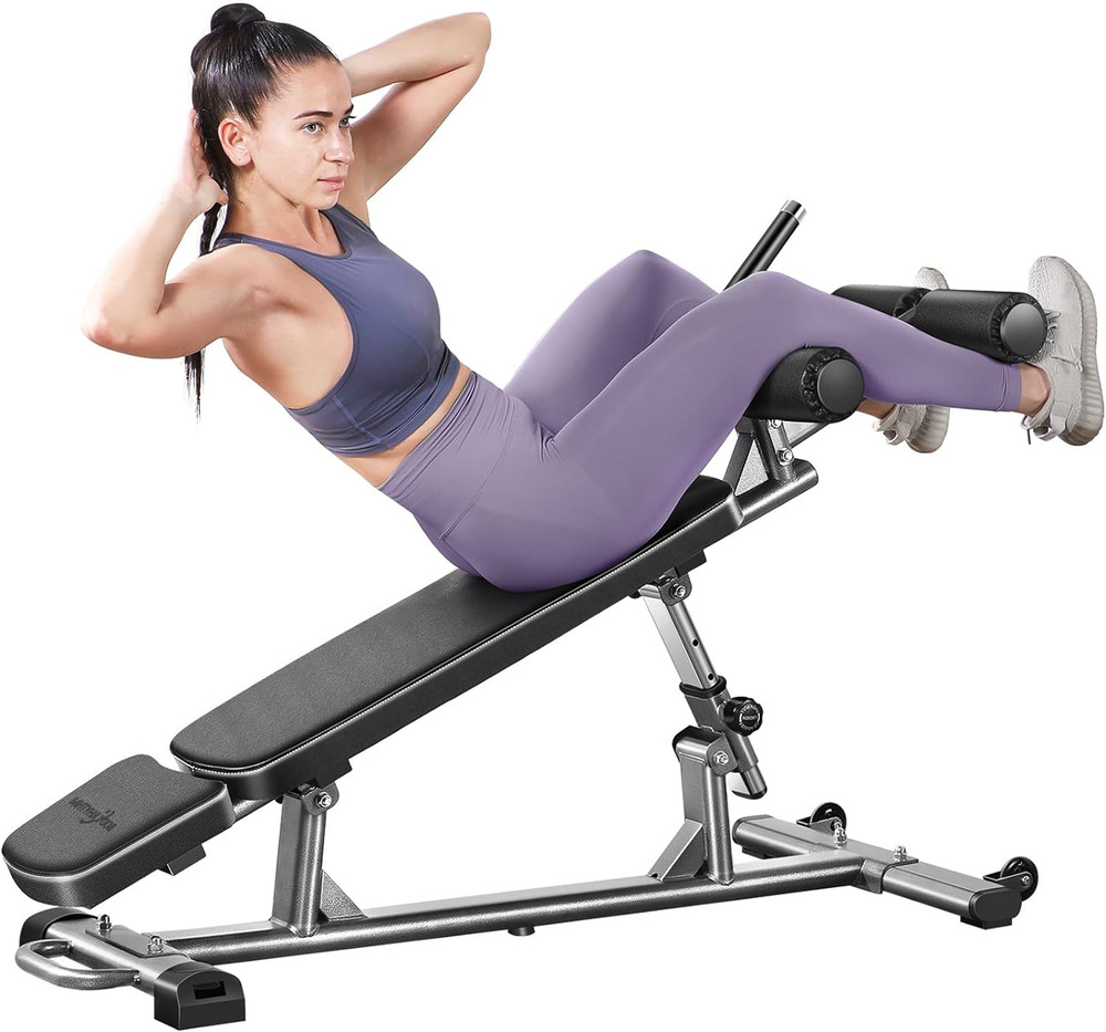 Professional Sit-Up Bench with 4 Adjustable Heights and Reverse Crunch Handle, A