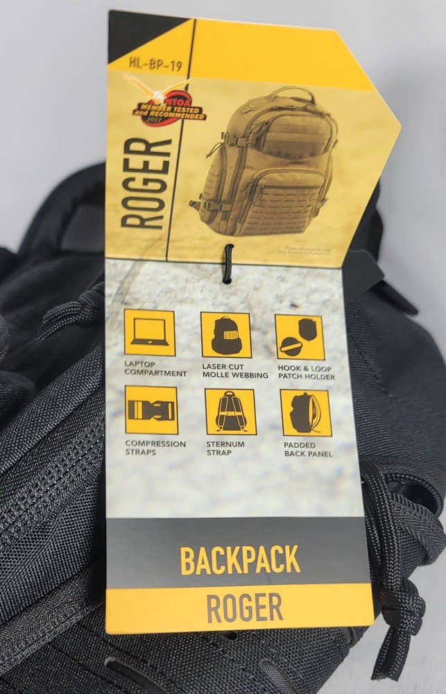 Highland Tactical Black Roger Molle Backpack Sternum Strap Padded Back Panel NWT