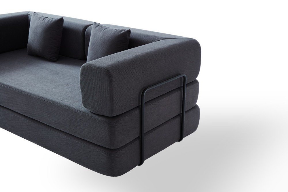 Convertible Sleeper Sofa Bed with Corduroy Mattress & Pillow, Fixed Frame, Grey