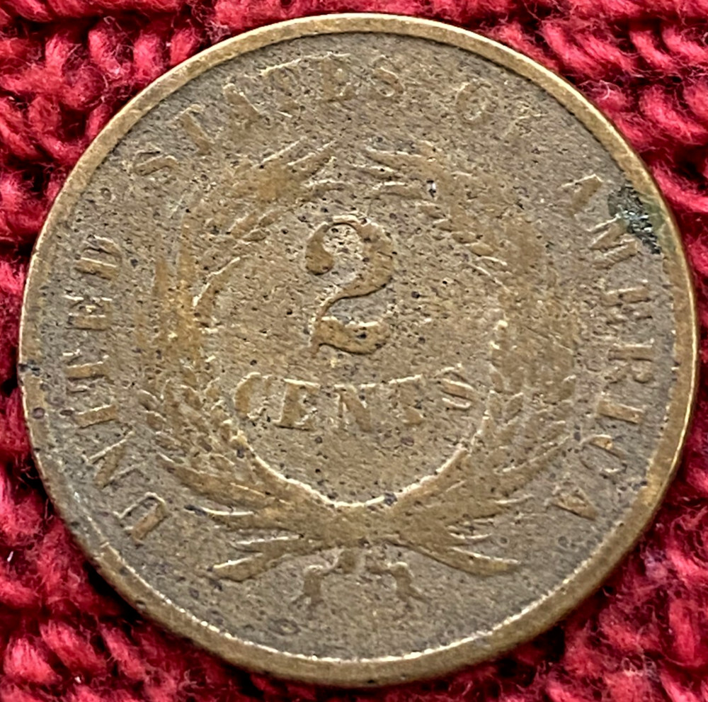 1867 U.S. 2 Cent Piece, rotation defect (c215)