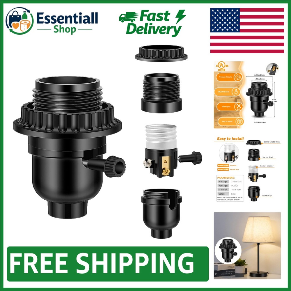 Listed E26 Light Socket with ON/Off Switch – Black Lamp Socket Replacement