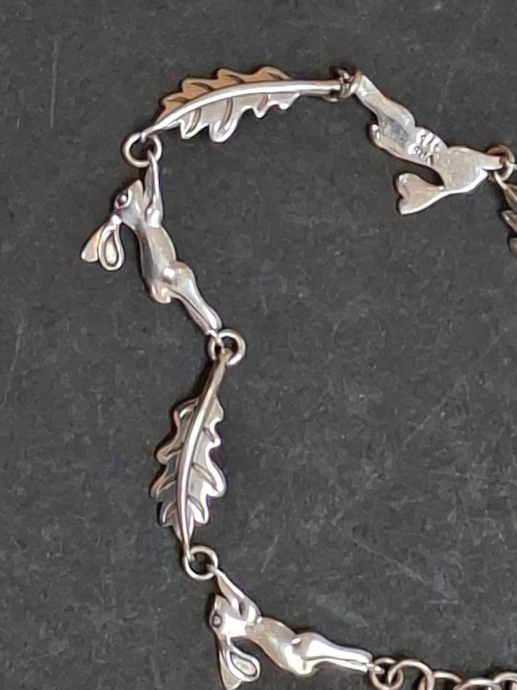 Sterling Silver Hare and Oak Leaf Bracelet