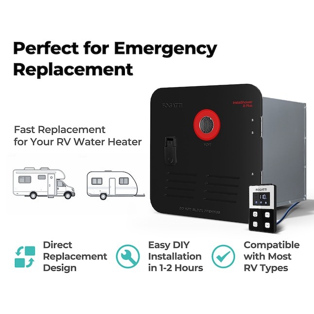 FOGATTI 2.9GPM 55000BTU RV Tankless Water Heater Propane w/15"x18" Black Door