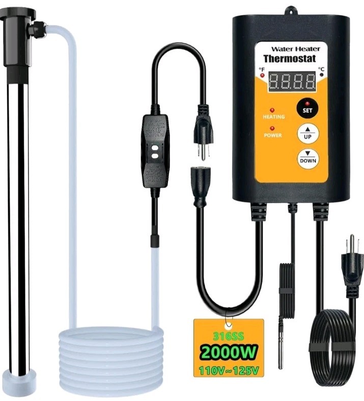 120V | 2000W Portable Immersion Water Heater with Thermostat & GFCI Protection -