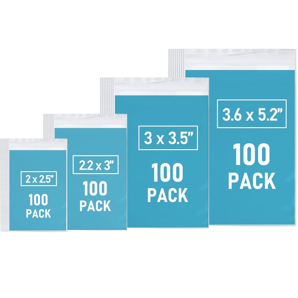 Small Plastic Bags, 400 PCS Mini Baggies, 4 Assorted Small, Transparent