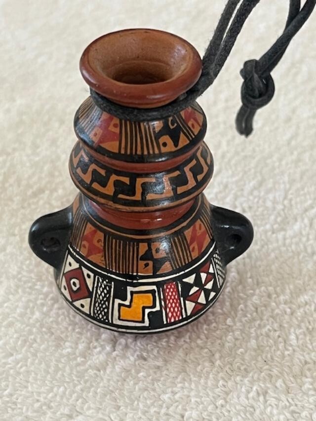 Vintage Miniature Cusco Peruvian Pottery Jug w/rope nice!