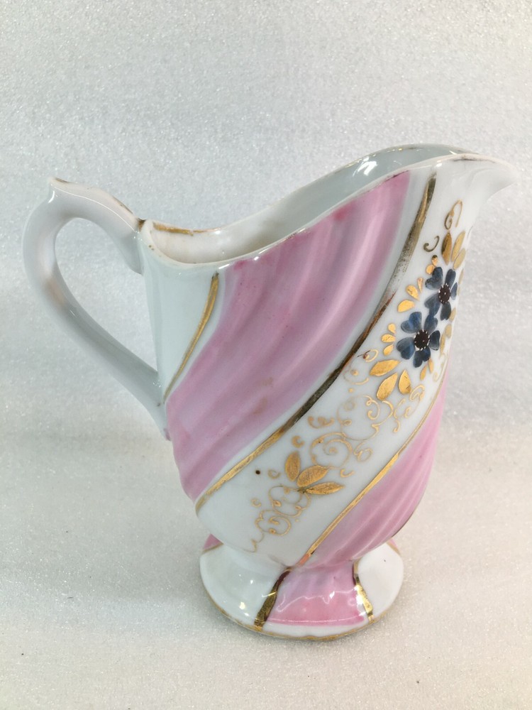 Small Porcelain Pitcher Pink & Floral Swirl