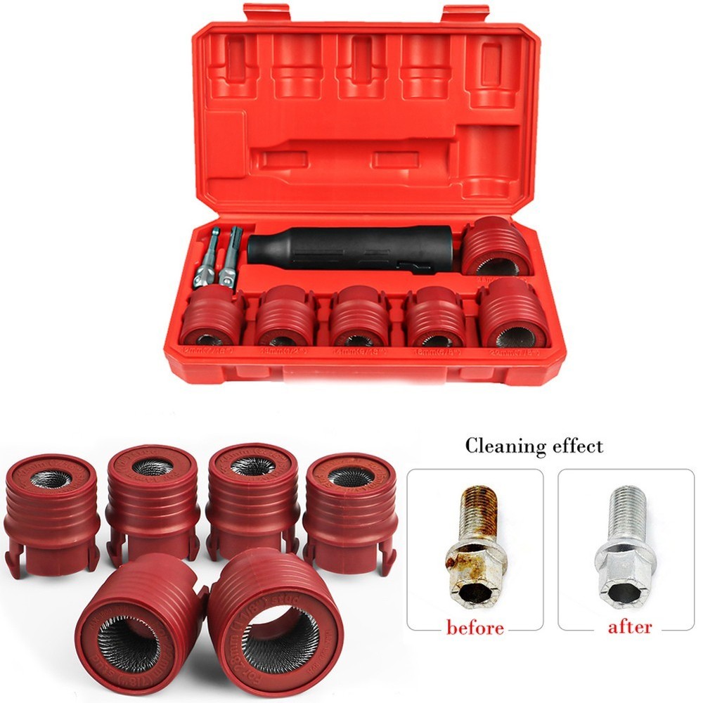 9PCS Wheel Stud Cleaner Brush Set for Automotive Work Fast Rust Removal Tools