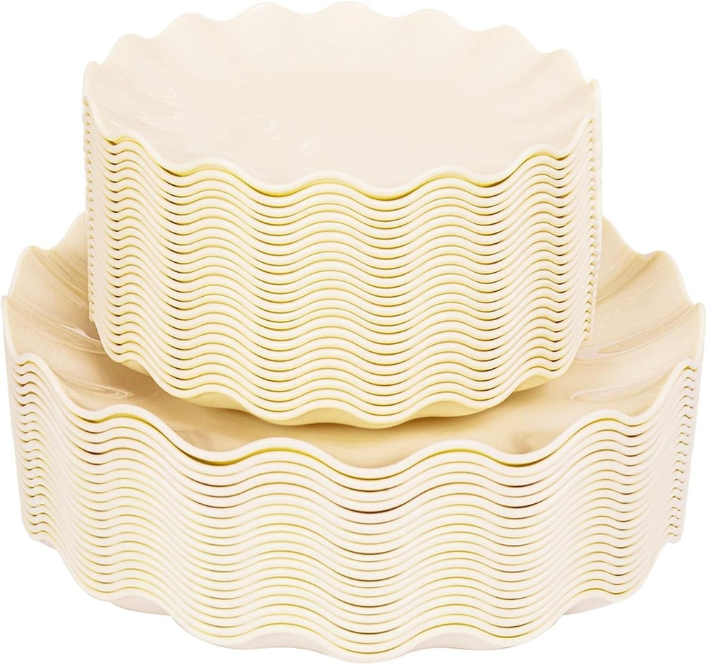 LIYH 24 Pcs Plastic Plates Reusable,Unbreakable Dinner Plates Scalloped Plastic