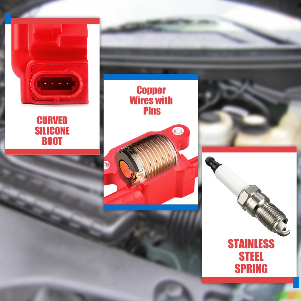 8XSquare Ignition Coil+Spark Plug+Wire Pack For Chevy GMC V8 4.8/5.3/6.2LUF413