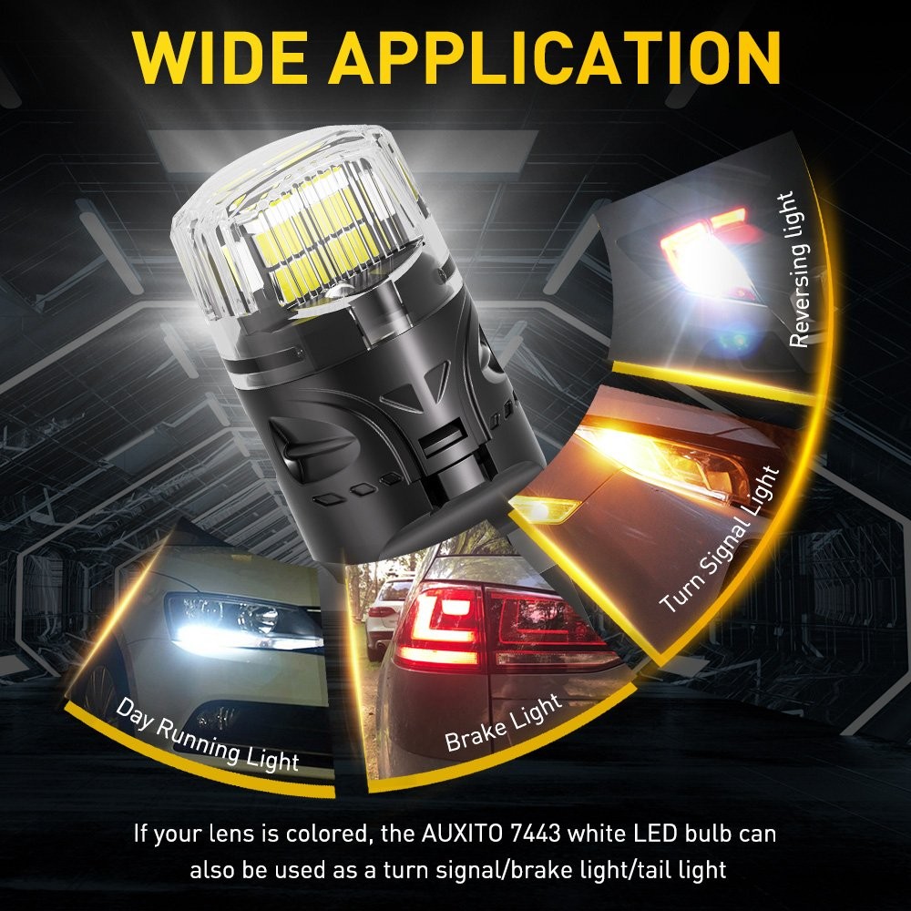 7443 7440 LED White Strobe Flash Blinking Brake Stop Tail Parking Light Bulbs