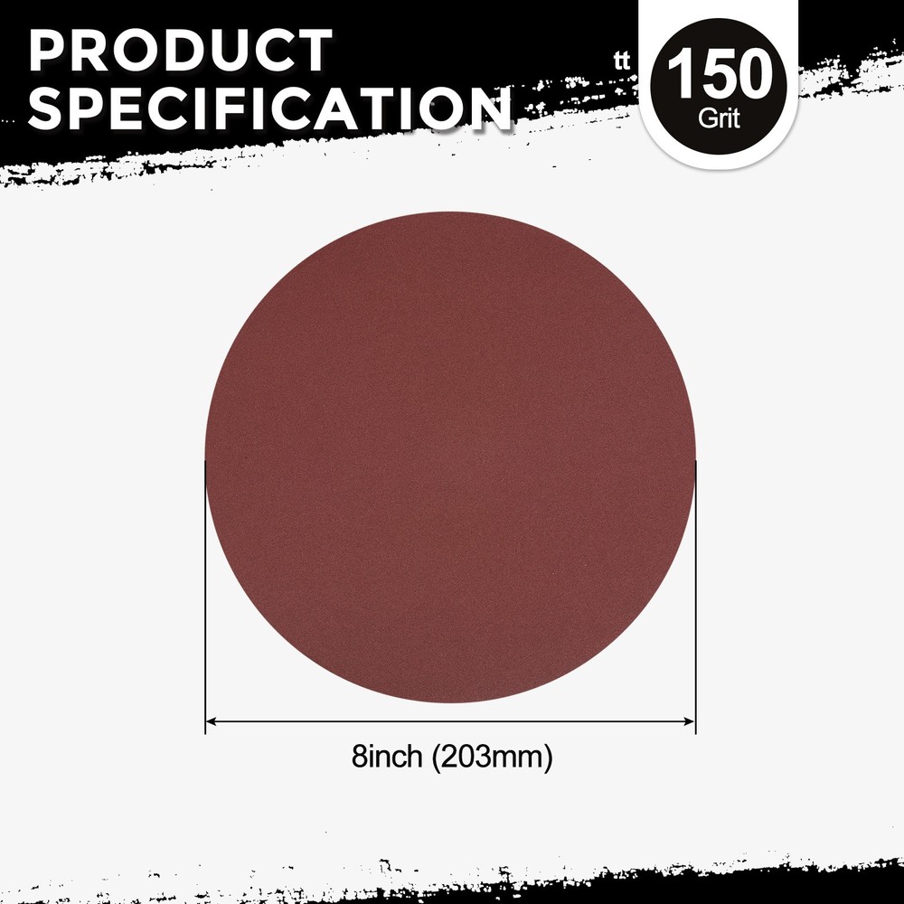 10 Pcs Sanding Disc 8 Inch 150 Grit Hook and Loop Random Orbital Sandpaper, Red