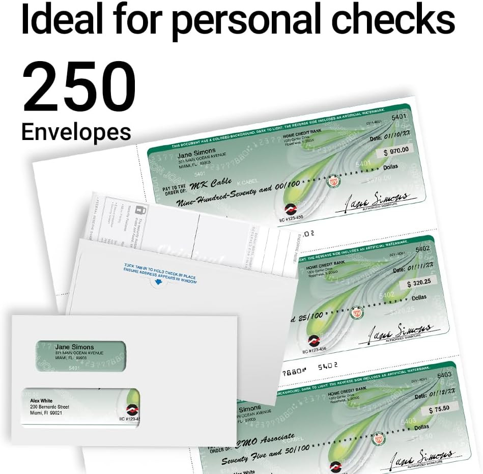 250 NRP Personal Double Window Security Wallet Check Envelopes - Compatible wit