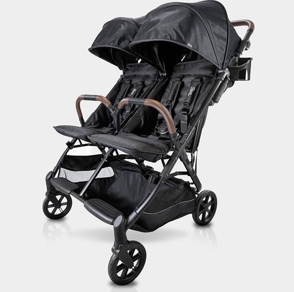Strolee V2 Double Lightweight Stroller Black Adjustable Handles Compact Fold New