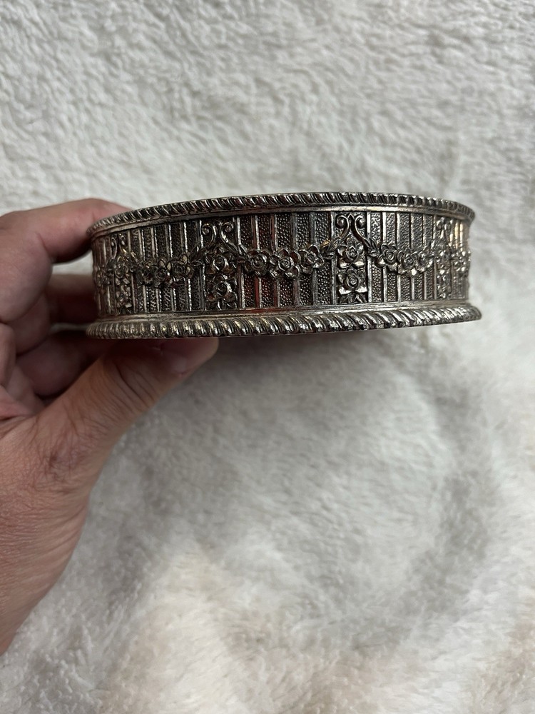 Vintage Ornate Silver Embossed Wine Coaster