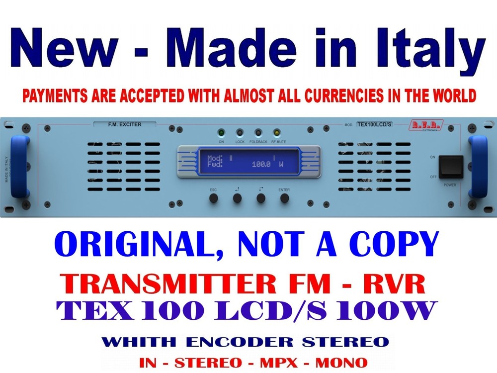 Broadcast RVR TEX 100 LCD 100w FM Transmitter with Encoder Stereo - 88 108 Mhz