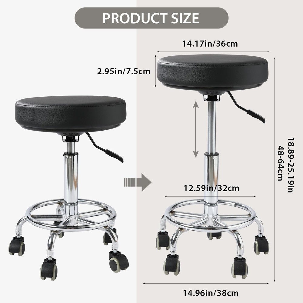 Adjustable Rolling Stool with Wheels Heavy Duty 500lb Round Rolling Stool wit...