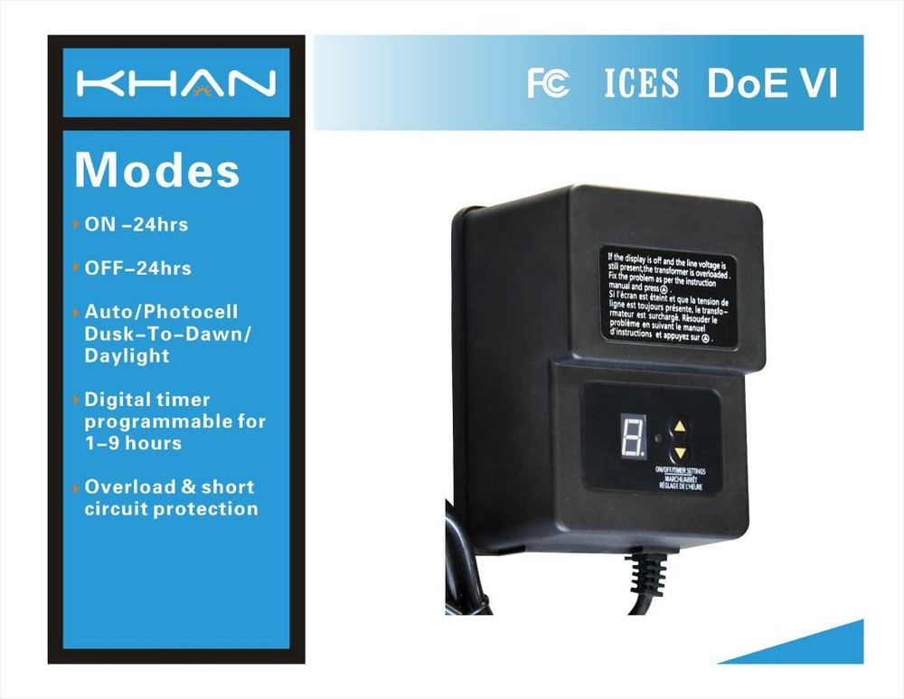 KHAN TECH Low-Voltage Landscape Lighting Transformer 200w, 12VAC - Timer&Sensor