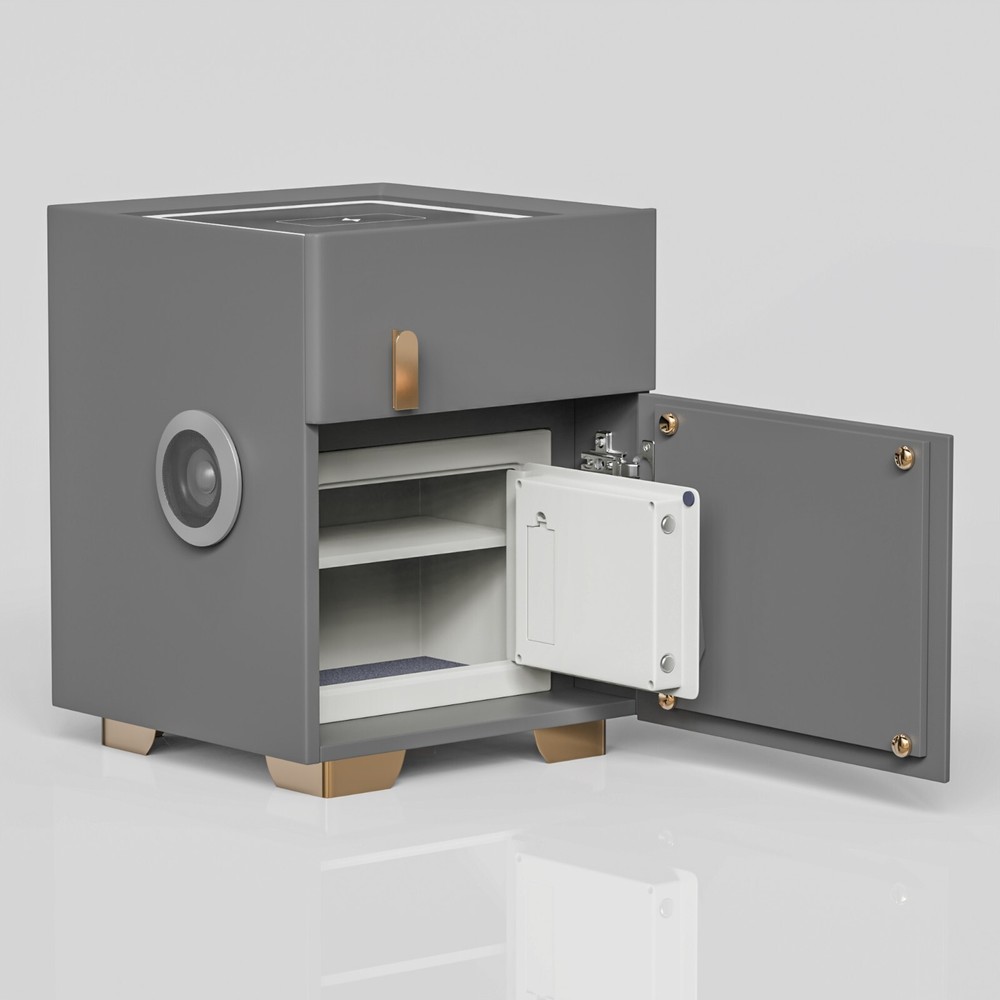 Double Drawer Smart Bedside Table with Safe (Dark Gray)