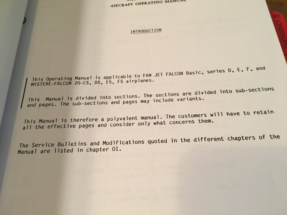 Dassault Falcon 20 Aircraft Operating Manual
