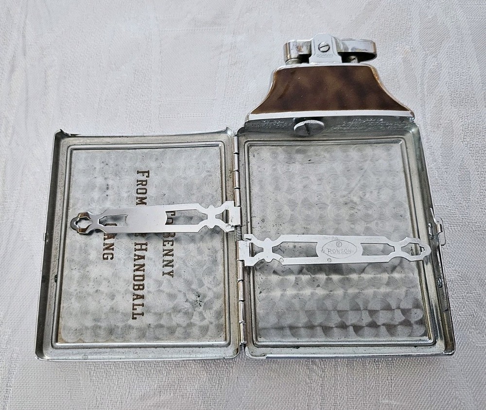 Old Art Deco RONSON Cigarette Case & Lighter Engrave Initials BG & Personalized