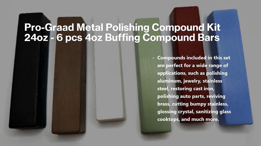 Pro-Graad Metal Polishing Compound Kit 24oz - 6 pc Buffing Compound Bars 4 oz E