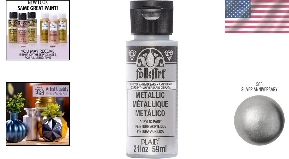 Silver Anniversary Metallic Acrylic Paint - 2oz for Crafts & DIY Projects