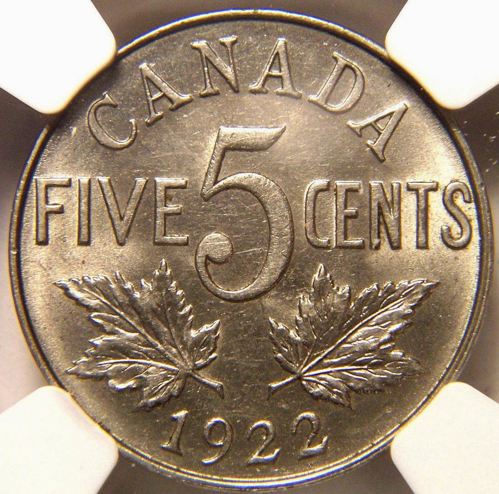 1922 Canada 5 Cents MS 62 NGC Nice Luster