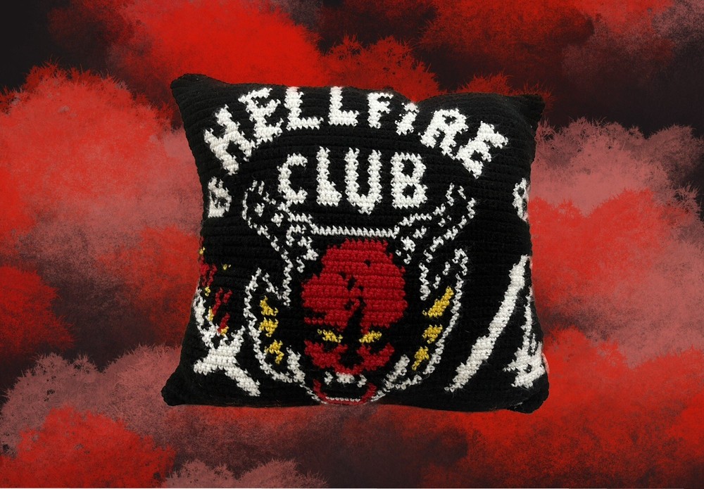 Stranger Things Hellfire Club Crochet Pillow