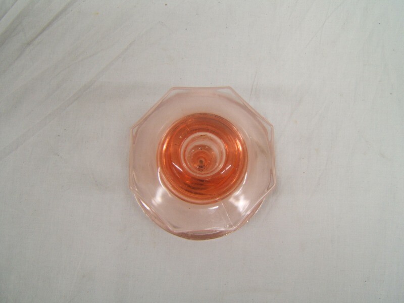 Heisey Pink 'Octagon' Candlestick Holder With Wheel Cut Leaf Pattern VGC