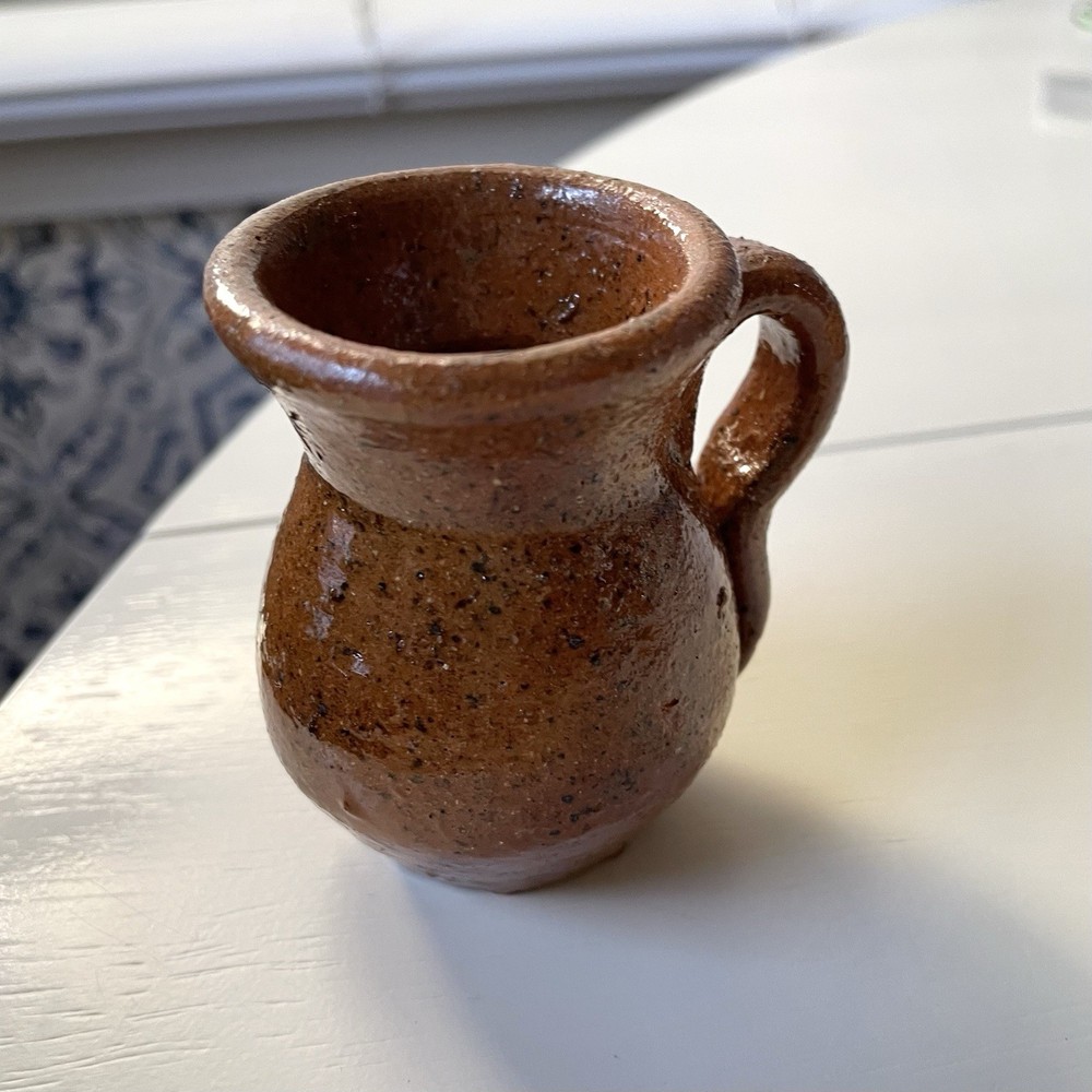 Vintage small speckled redware pottery creamer rustic