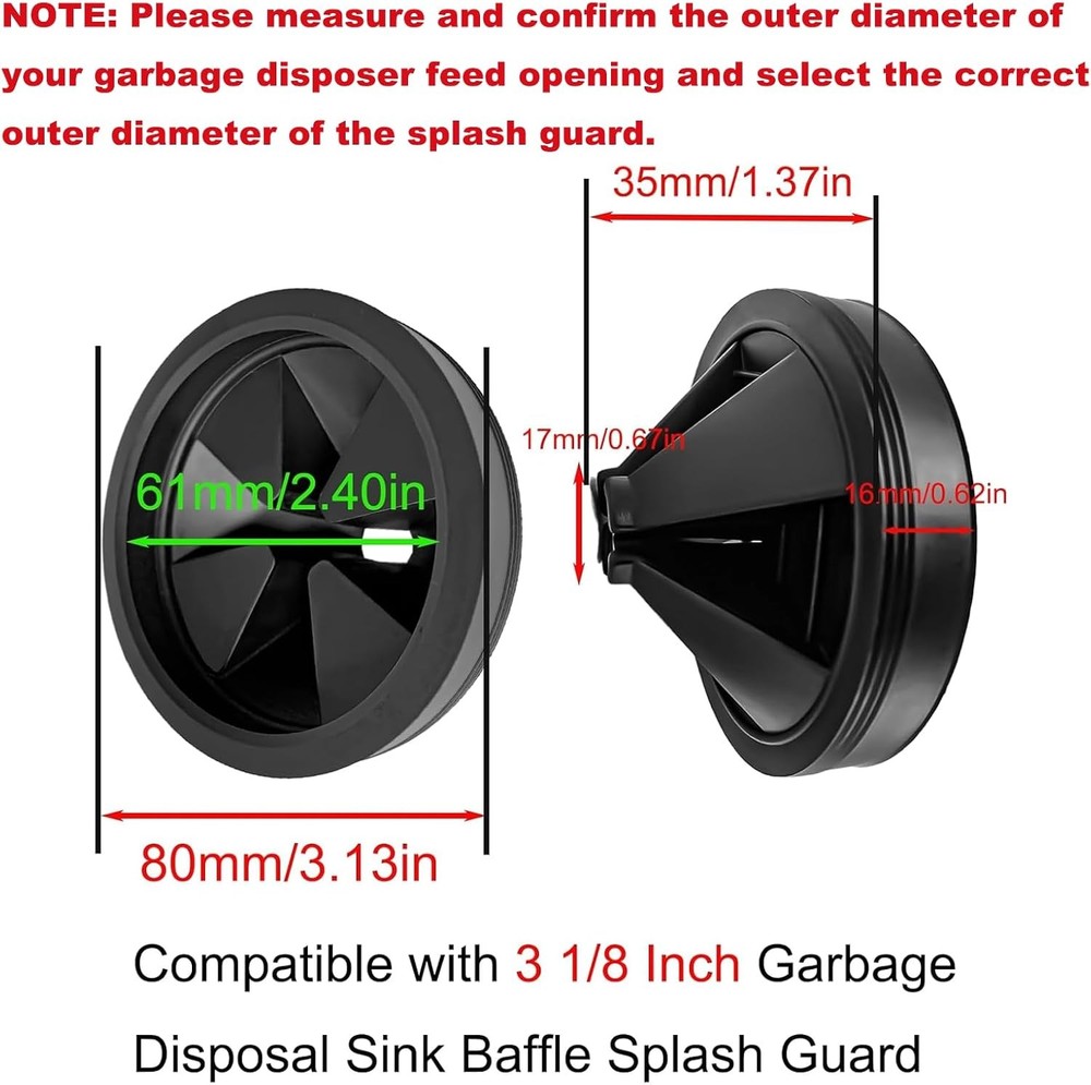 3 1/8 Inch Garbage Disposal Sink Baffle Splash Guard Quiet Collar Black Rubber