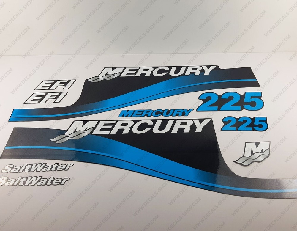 Mercury 225hp EFI SaltWater outboard engine decals BLUE sticker set