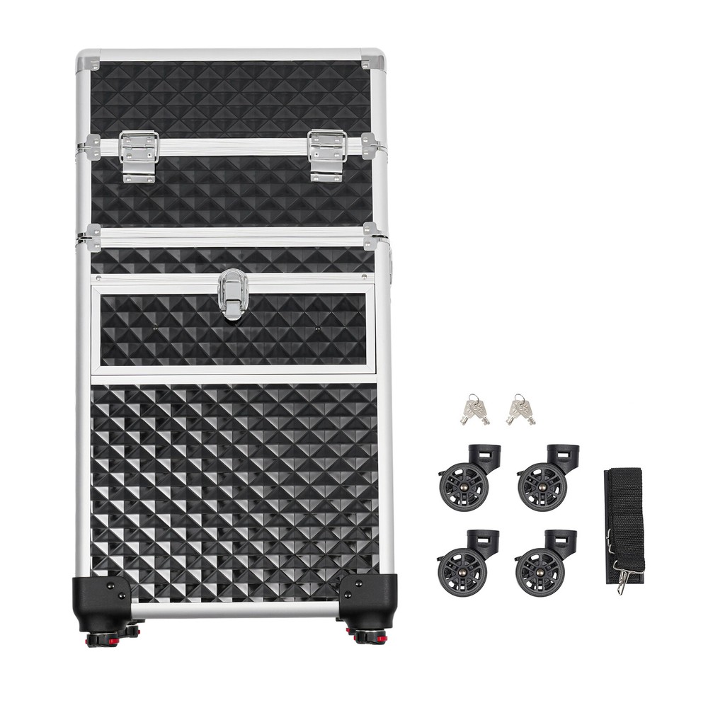 Professional Rolling Makeup Train Case, Multi-functional Cosmetic Trolley, Large