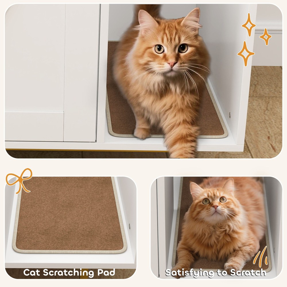 Cat Litter Box Enclosure End Side Table with Scratching Pad