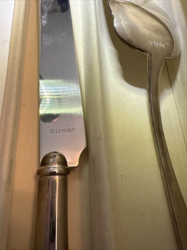 Lenox Silverplate 2-Piece Cake Knife/Server Set "Wedding Promises" Bride Box