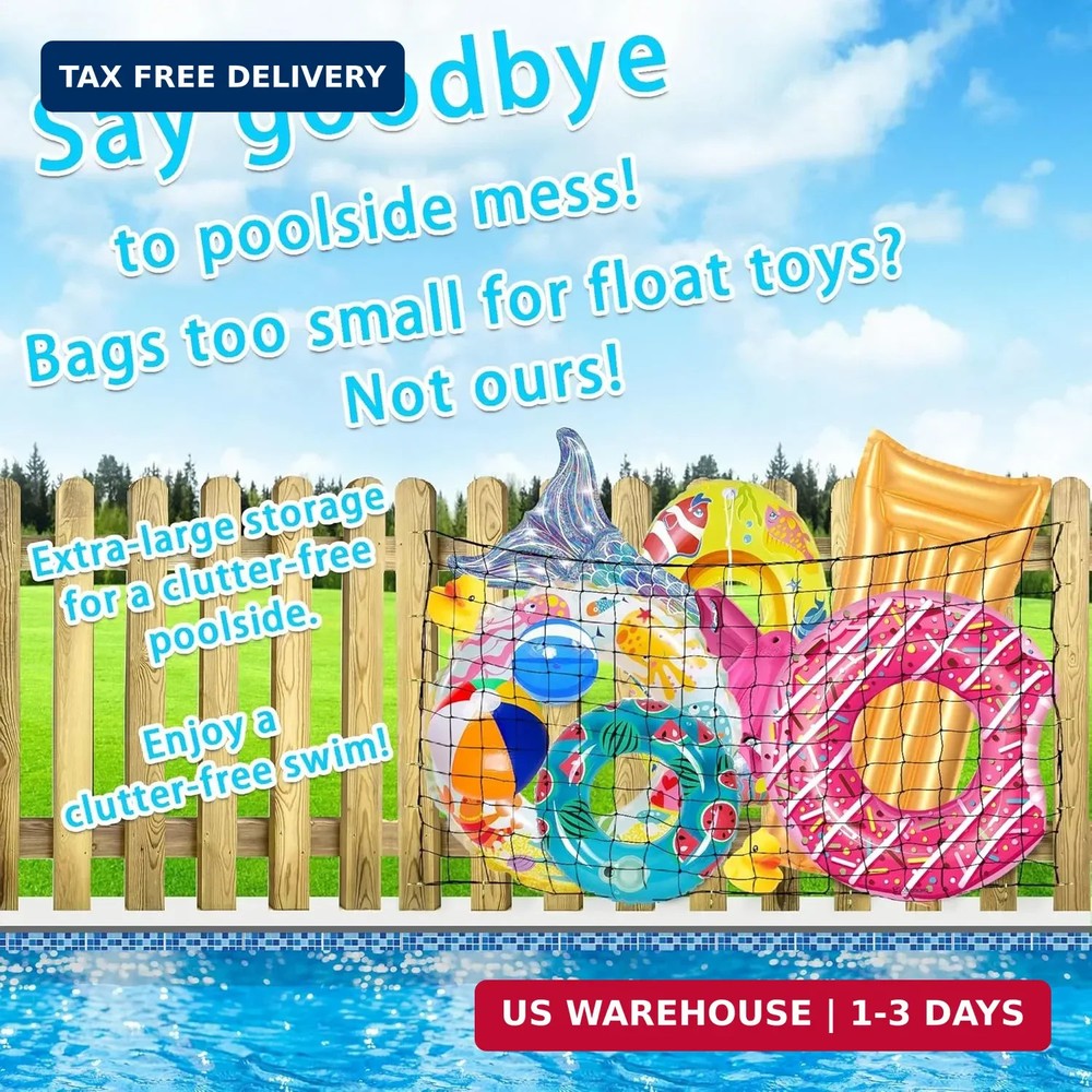 Extra Large Pool Toy Float Storage Net with 20 Windproof Screw Windproof Hooks,