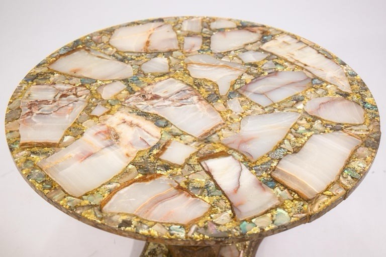 Arturo Pani Handmade Abalone Onyx and Gold Leaf Side End Table