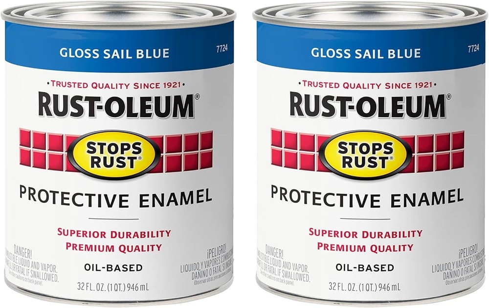 Rust-Oleum 7724502-2PK Stops Rust Brush On Paint, Quart, Gloss Sail Blue, 2 Pack