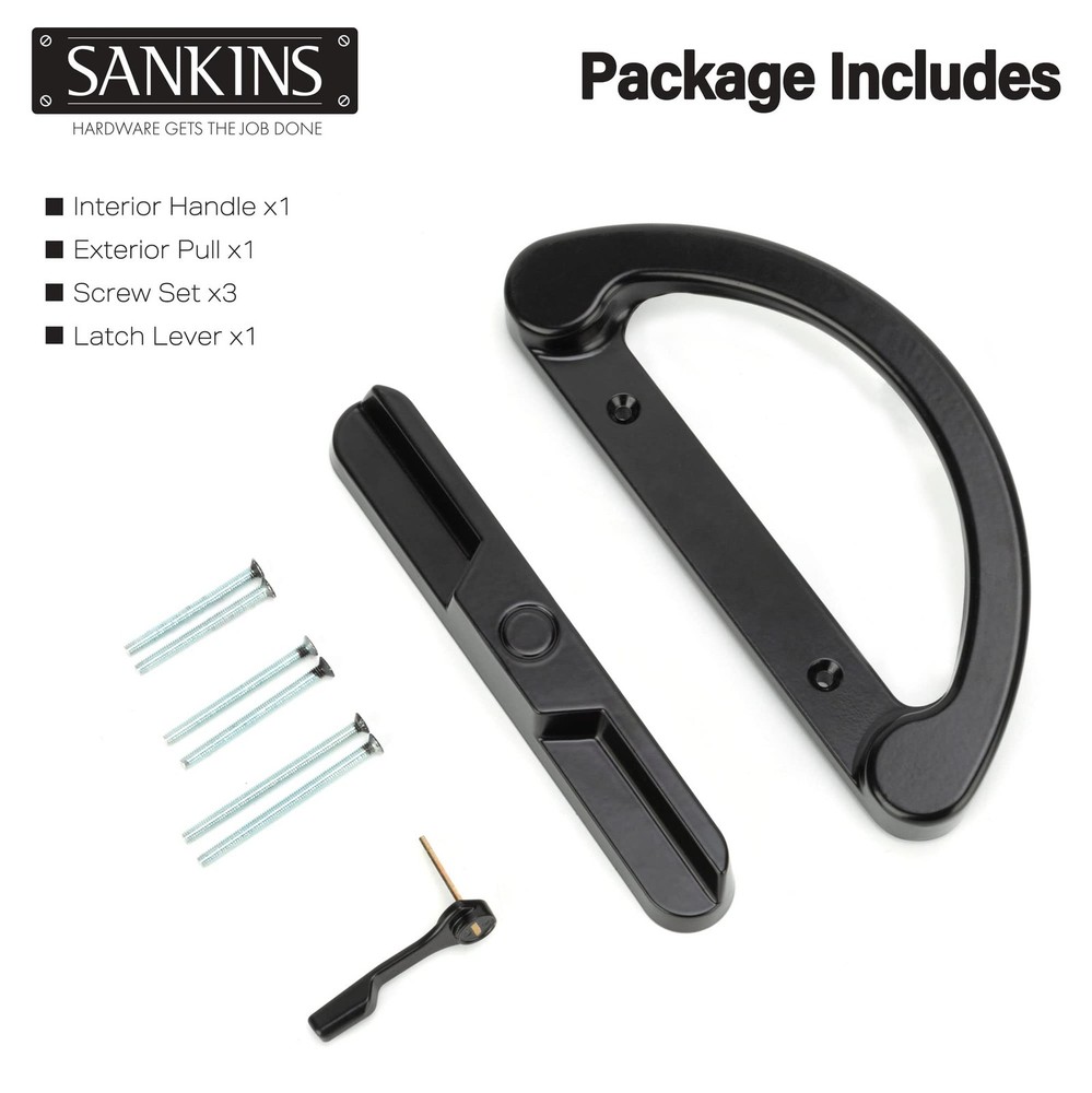 SANKINS Sliding Patio Door Handle Pull Set, Set+Latch Lever, Black