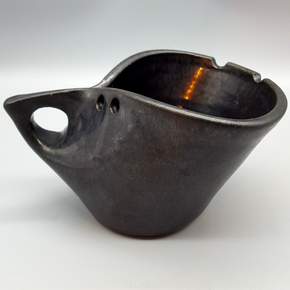 YARN RICE RAMEN NOODLE BOWL - Unique & Unusual Black Studio Art Pottery Signed