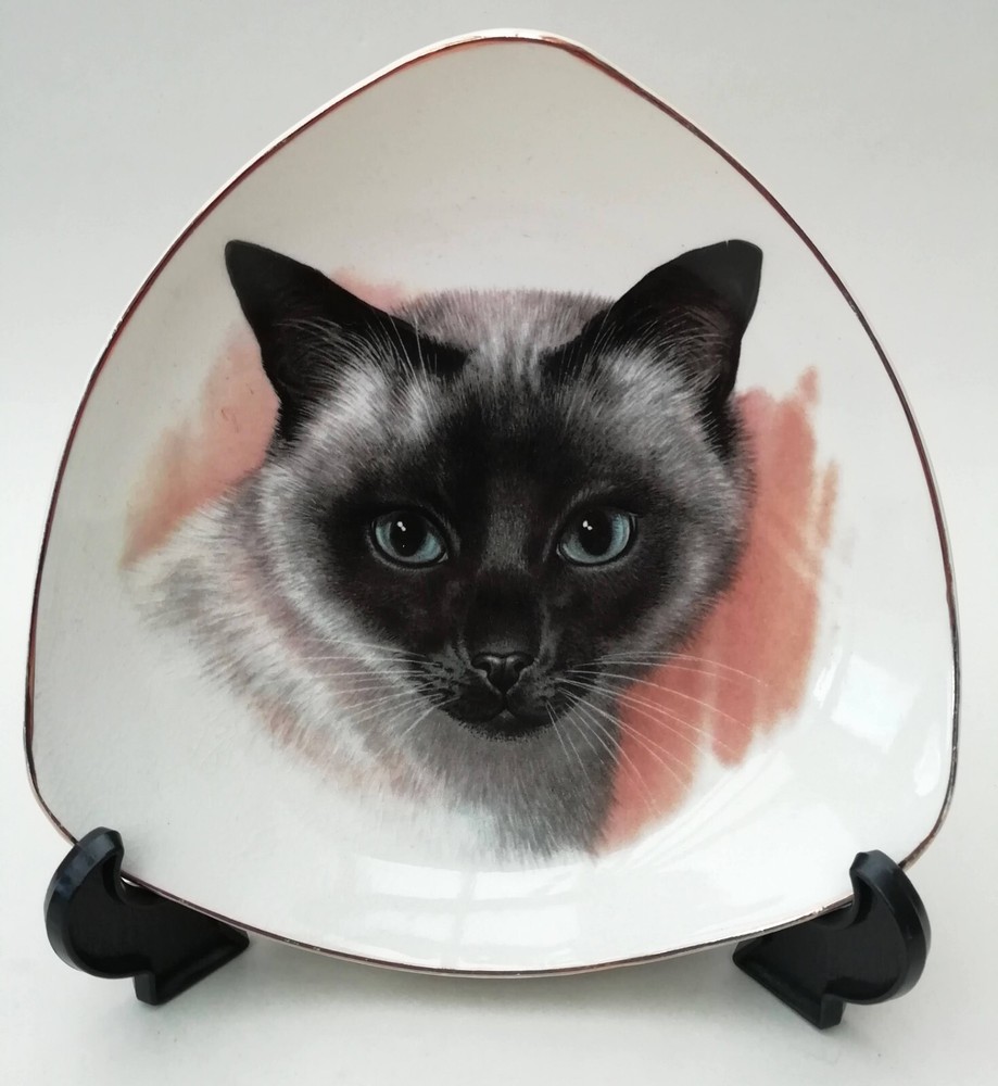 Vintage Sandland Siamese Cat Bone China Small Triangular Dish