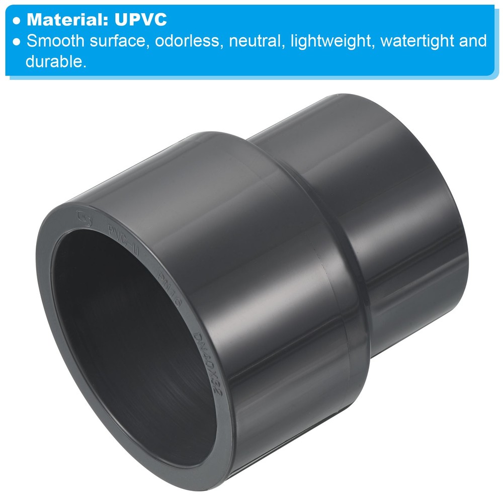 2pcs PVC Reducer Pipe Fitting 2x1.6" Socket Coupling Adapter Connector, Grey