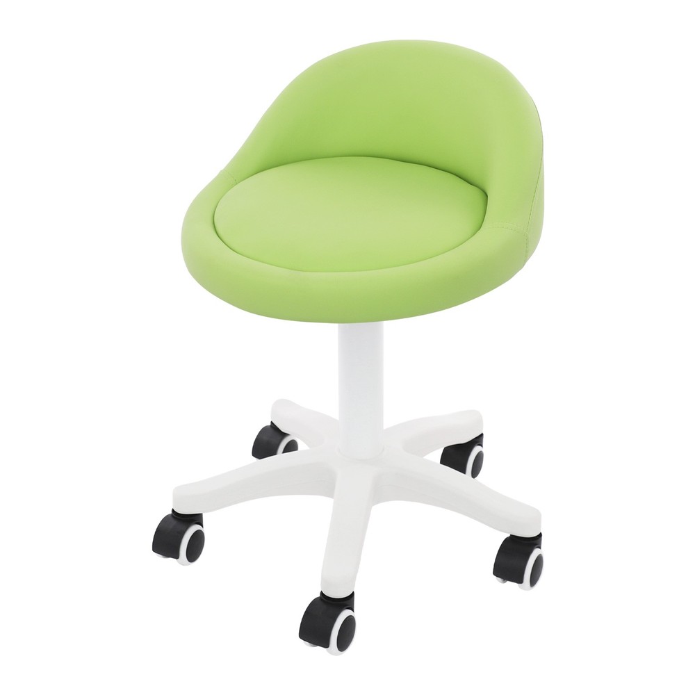 Adjustable Beauty Salon Chair Rolling Stool, Rolling Stool w/ Low Backrest Green