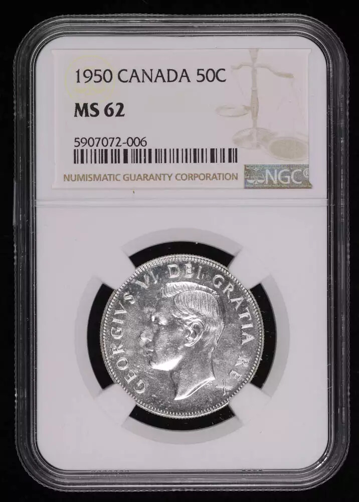 1950 Canada 50 CENTS NGC MS-62 Silver Half Dollar