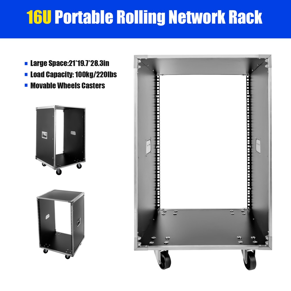 16U Server Rack Open Frame With Casters 4 Post Quick Assembly 19inch Data Rack