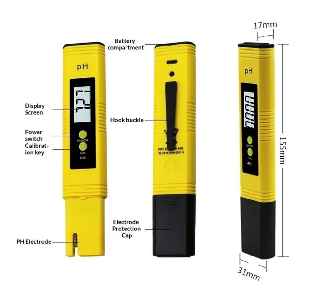 PH Meter Digital PH Tester 0-14PH Measurement Range Hand-Held Yellow #13