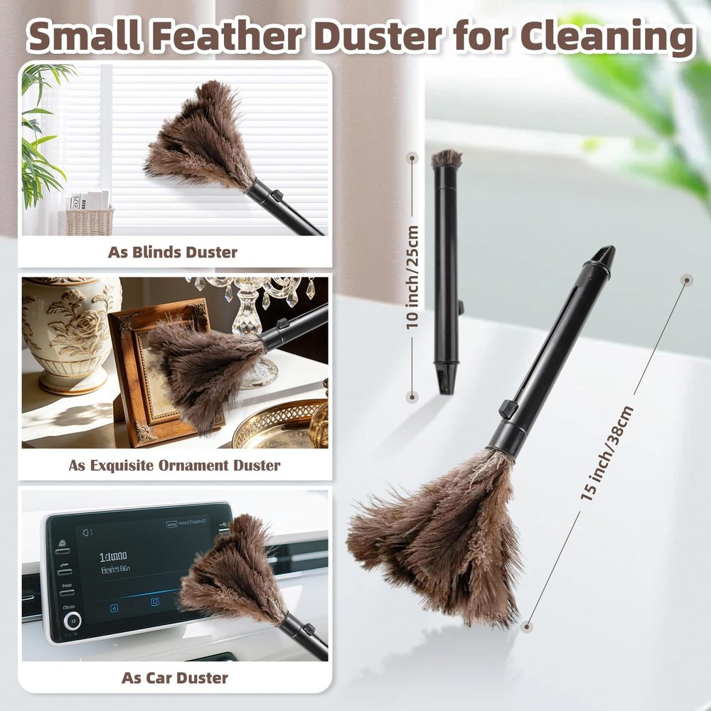 Ostrich Feather Dusters for Cleaning Kit - Reusable Soft Feather Duster Exten...